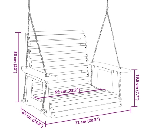 Silla columpio jardín con cadenas de metal madera abeto negro