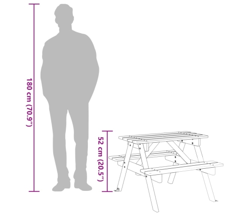 Mesa de picnic para 4 niños agujero para sombrilla madera abeto
