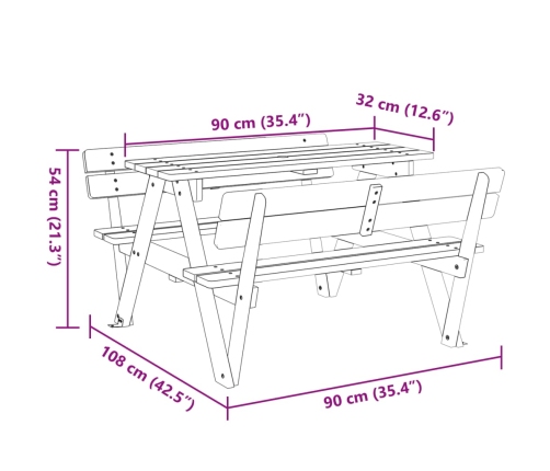 Mesa de picnic para 4 niños agujero para sombrilla madera abeto