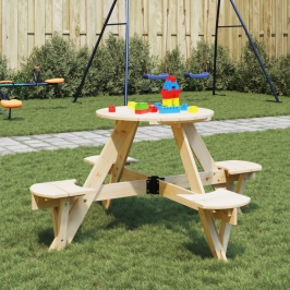 Mesa de picnic para 4 niños agujero para sombrilla madera abeto