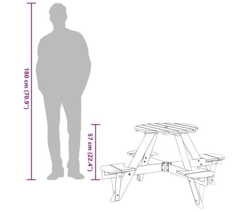 Mesa de picnic para 4 niños agujero para sombrilla madera abeto