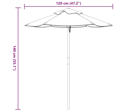 Sombrilla de jardín para niños con poste de madera Ø120x140 cm