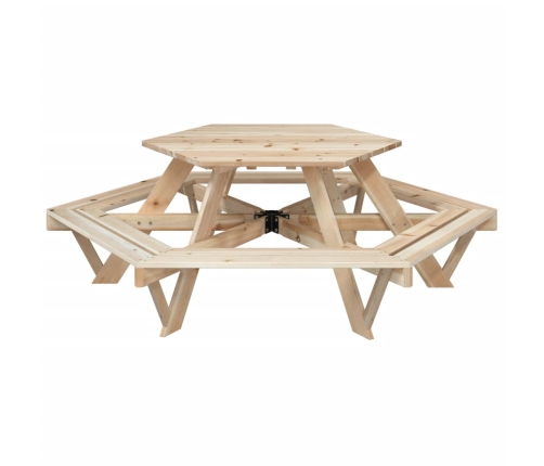 Mesa de picnic hexagonal 6 niños agujero sombrilla madera abeto