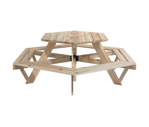 Mesa de picnic hexagonal 6 niños agujero sombrilla madera abeto