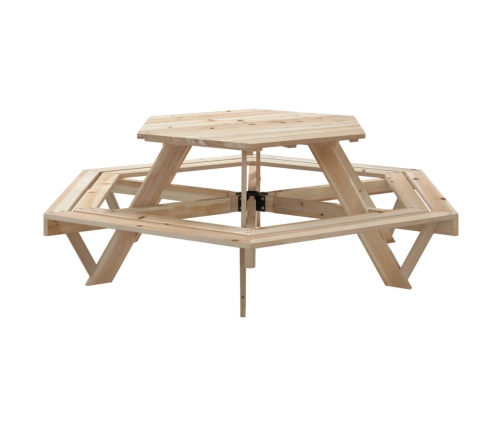 Mesa de picnic hexagonal 6 niños agujero sombrilla madera abeto