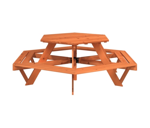 Mesa de picnic hexagonal 6 niños agujero sombrilla madera abeto