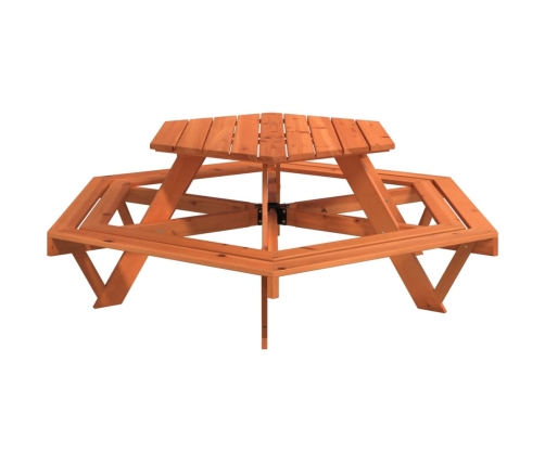 Mesa de picnic hexagonal 6 niños agujero sombrilla madera abeto