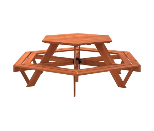 Mesa de picnic hexagonal 6 niños agujero sombrilla madera abeto