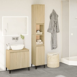 Armario de baño madera contrachapada roble Sonoma 30x30x190 cm