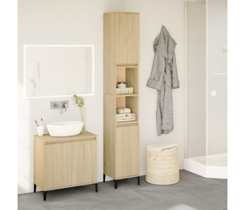 Armario de baño madera contrachapada roble Sonoma 30x30x190 cm