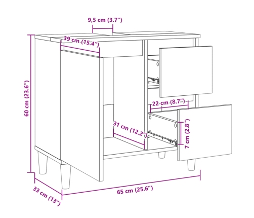 Armario de baño madera contrachapada roble Sonoma 65x33x60 cm