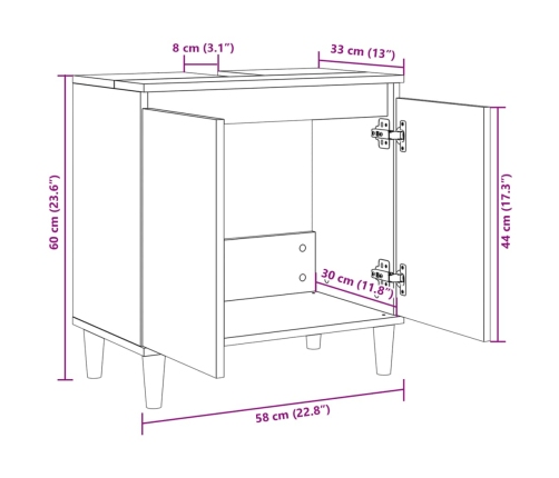 Armario de lavabo madera contrachapada roble Sonoma 58x33x60 cm