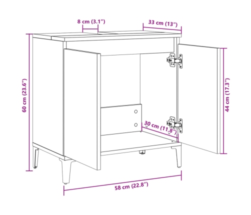 Armario de lavabo madera contrachapada roble Sonoma 58x33x60 cm