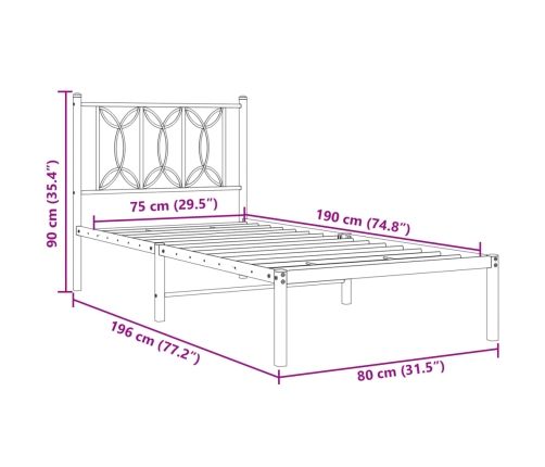 Estructura cama sin colchón con cabecero metal negro 75x190 cm