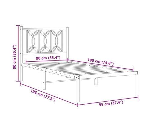 Estructura cama sin colchón con cabecero metal negro 90x190 cm