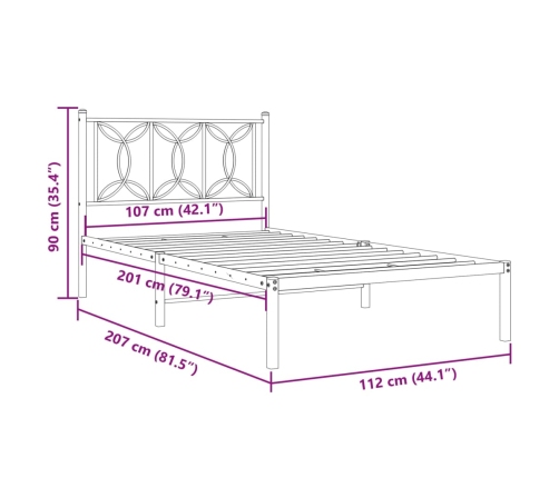 Estructura cama sin colchón con cabecero metal negro 107x203 cm