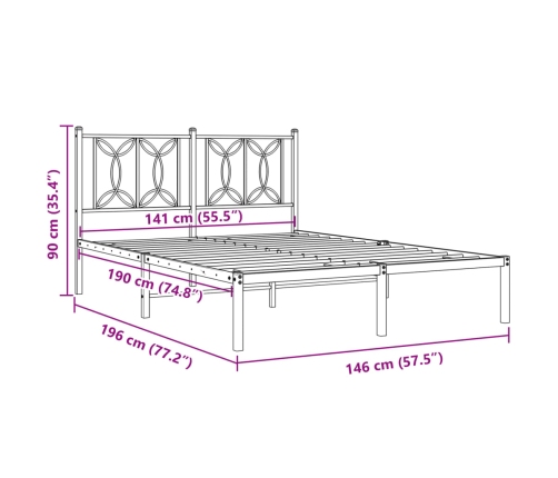 Estructura cama sin colchón con cabecero metal negro 140x190 cm