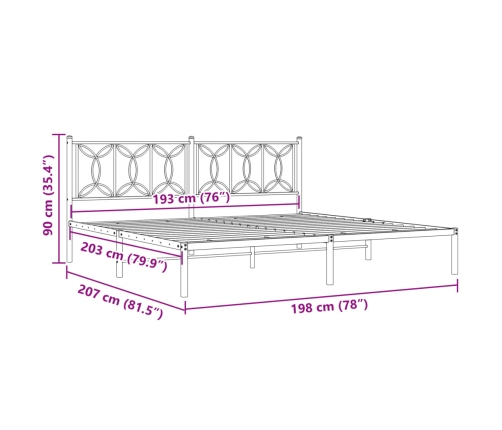 Estructura cama sin colchón con cabecero metal negro 193x203 cm