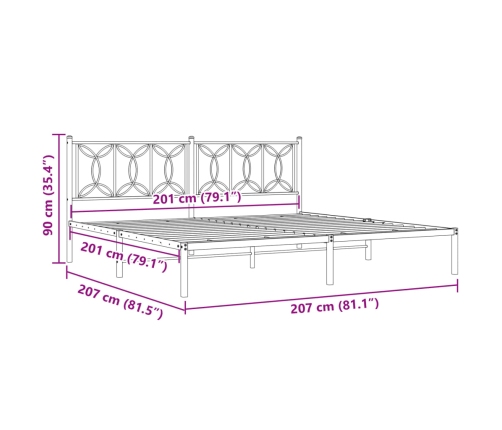 Estructura cama sin colchón con cabecero metal negro 200x200 cm