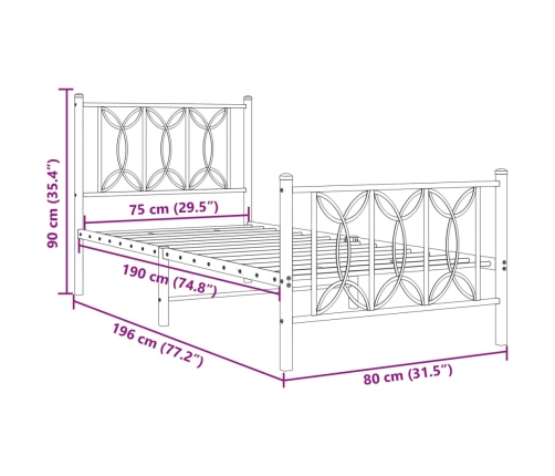 Estructura cama sin colchón con estribo metal negro 75x190 cm