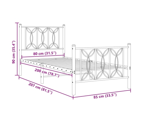 Estructura cama sin colchón con estribo metal negro 80x200 cm