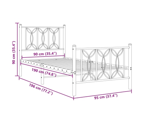 Estructura cama sin colchón con estribo metal negro 90x190 cm