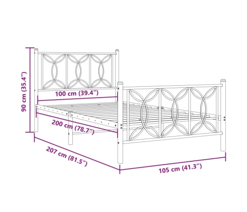 Estructura cama sin colchón con estribo metal negro 100x200 cm