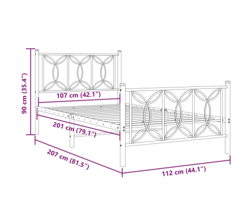 Estructura cama sin colchón con estribo metal negro 107x203 cm