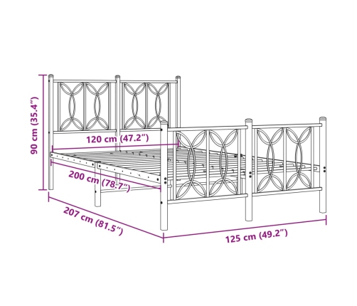 Estructura cama sin colchón con estribo metal negro 120x200 cm