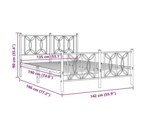 Estructura cama sin colchón con estribo metal negro 135x190 cm