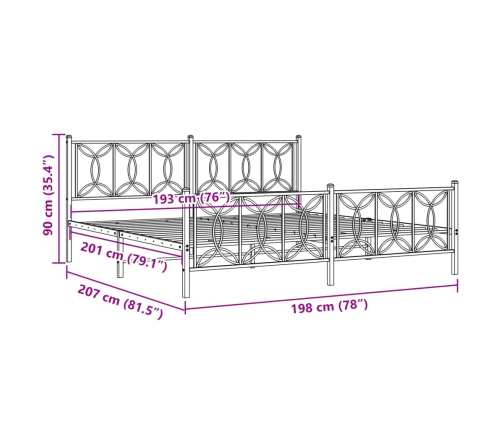 vidaXL Estructura de cama cabecero y estribo metal negro 193x203 cm