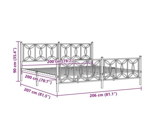 Estructura cama sin colchón con estribo metal negro 200x200 cm