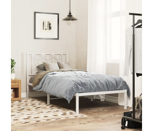 vidaXL Estructura de cama de metal con cabecero blanco 75x190 cm