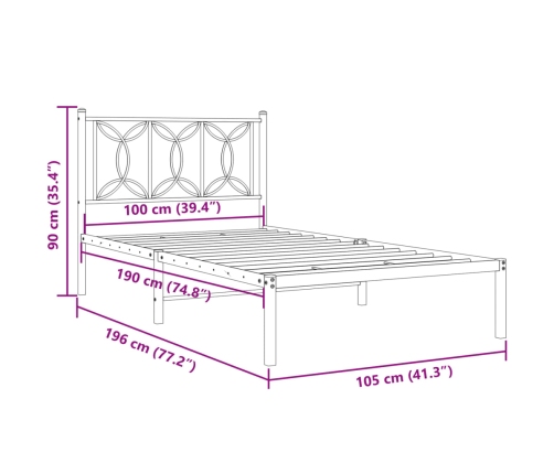 Estructura cama sin colchón con cabecero metal blanco 100x190cm