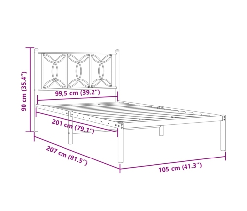 Estructura cama sin colchón con cabecero metal blanco 100x200cm