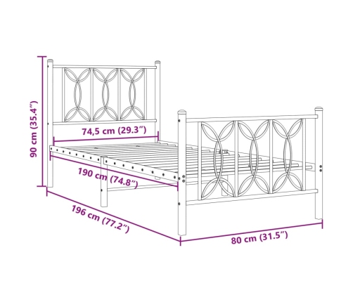 Estructura cama sin colchón con estribo metal blanco 75x190 cm