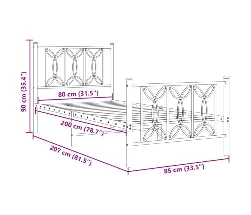 Estructura cama sin colchón con estribo metal blanco 80x200 cm