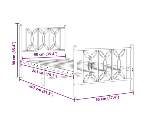 Estructura cama sin colchón con estribo metal blanco 90x200 cm