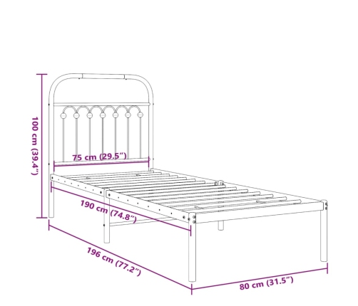 Estructura cama sin colchón con cabecero metal negro 75x190 cm