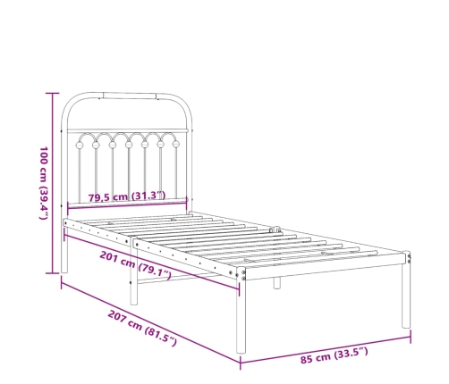 Estructura cama sin colchón con cabecero metal negro 80x200 cm