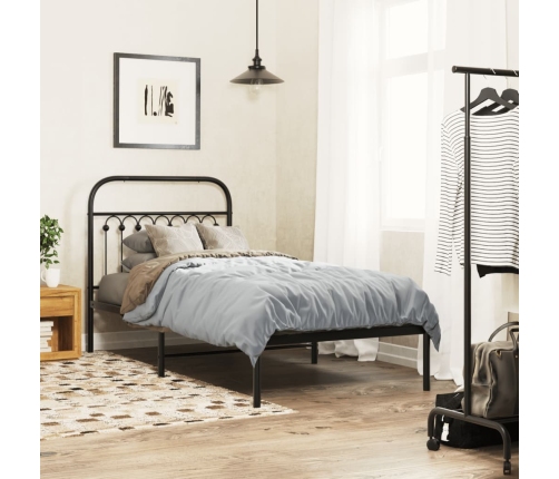 Estructura cama sin colchón con cabecero metal negro 90x190 cm