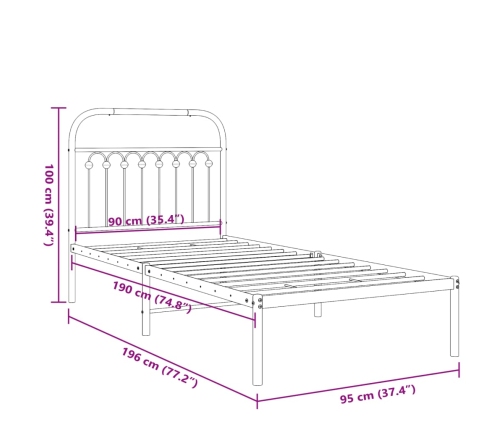 Estructura cama sin colchón con cabecero metal negro 90x190 cm