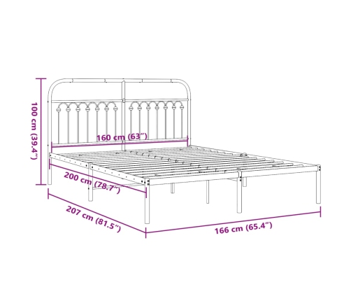 Estructura cama sin colchón con cabecero metal negro 160x200 cm