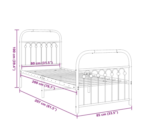 Estructura cama sin colchón con estribo metal negro 80x200 cm