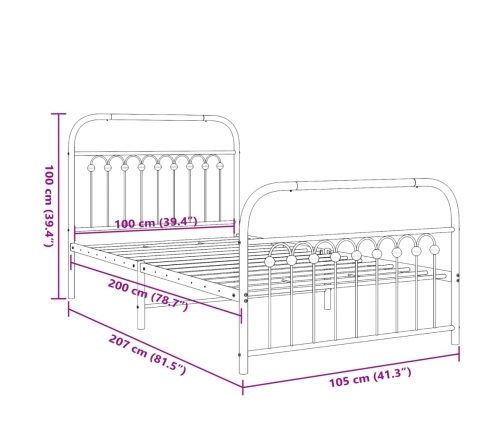 Estructura cama sin colchón con estribo metal negro 100x200 cm