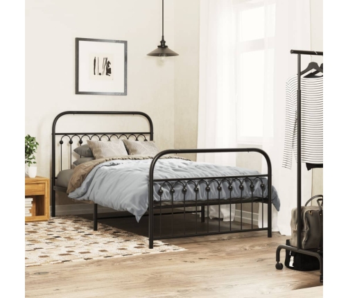 vidaXL Estructura de cama con cabecero y estribo metal negro 107x203cm