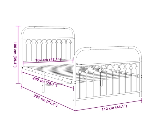 vidaXL Estructura de cama con cabecero y estribo metal negro 107x203cm