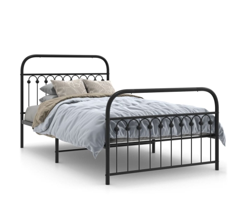 vidaXL Estructura de cama con cabecero y estribo metal negro 107x203cm