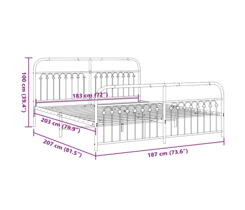 Estructura cama sin colchón con estribo metal negro 183x203 cm