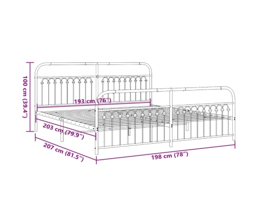 Estructura cama sin colchón con estribo metal negro 193x203 cm